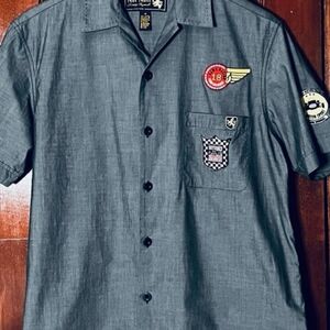 RETRO NAT NAST SHIRT COTTON SHIRT CAR GRAPHIC AUTO PATCHES GRAY MEDIUM M